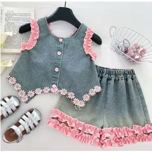 [Celyne_Label] C30452 Setelan Celana Pendek Jeans Anak Perempuan Fashion Terbaru Baju Set Anak Cewek Terbaru Size 90-160