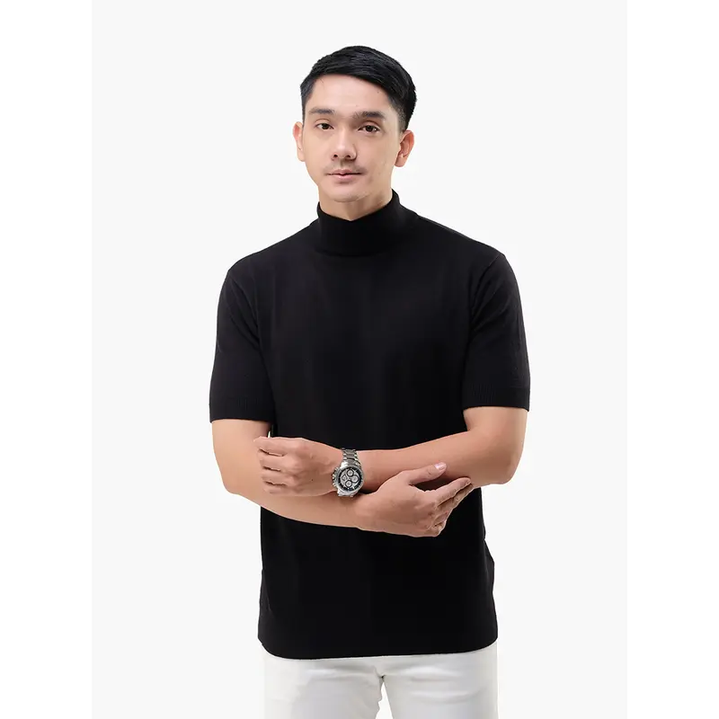 Gomuda Sweater Rajut Pria Mockneck Short Sleeve Knitwear Katun Spandex 2