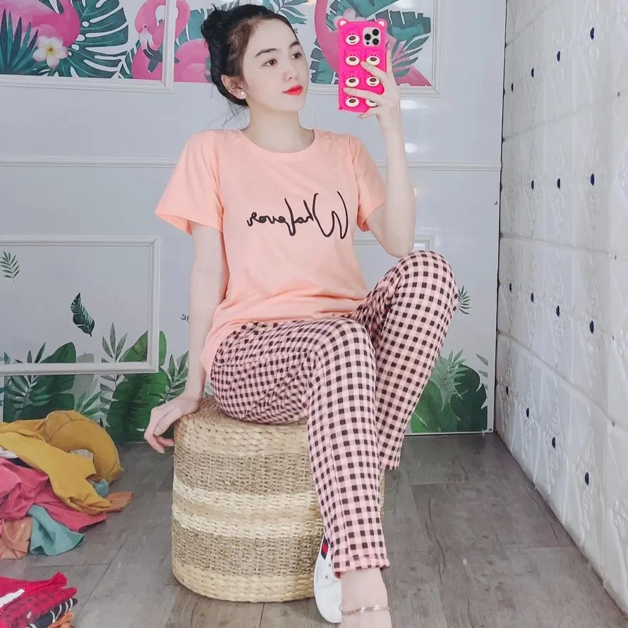 Đồ bộ nữ đồ bộ mặc nhà bigsize chất thun cotton co giãn thêu nhịp tim