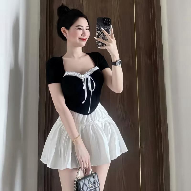 Sét Áo Kiểu Ren Nơ + Mix chân váy bí có lót quần bên trong ( Bigsize :50-90kg ) Nữ Women | BigBuy360 - bigbuy360.vn