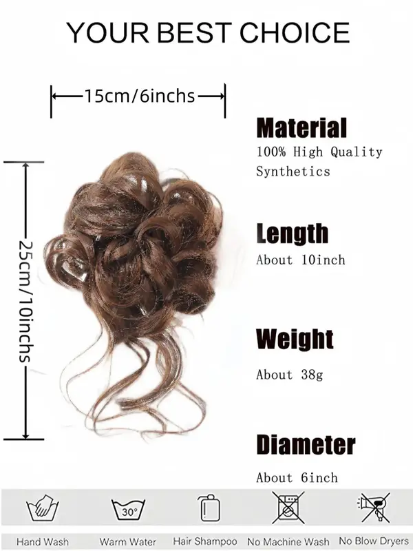 10 Inch Natural Black Short Curly Fluffy Hair Bun Extension for Women, Easy Grasping Clip Curly Synthetic Hairpiece for Daily Use Party, Wavy Wigs 3