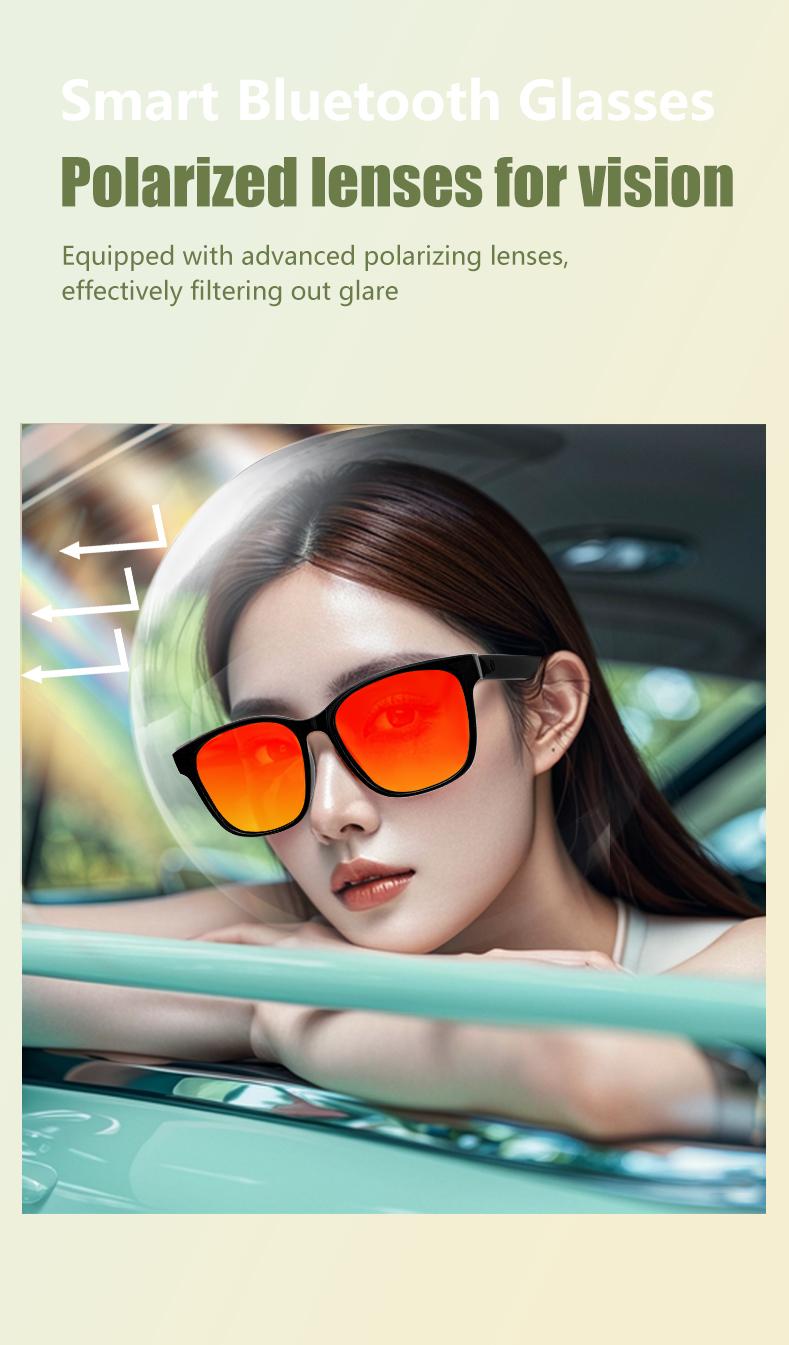 Product Introduction of COD Quick Send New GS08 Smart Glasses for Men 2 in 1 UV Protection Portable Polarized Anti-blue Light Black Frame White Lenses Music Sunglasses 4