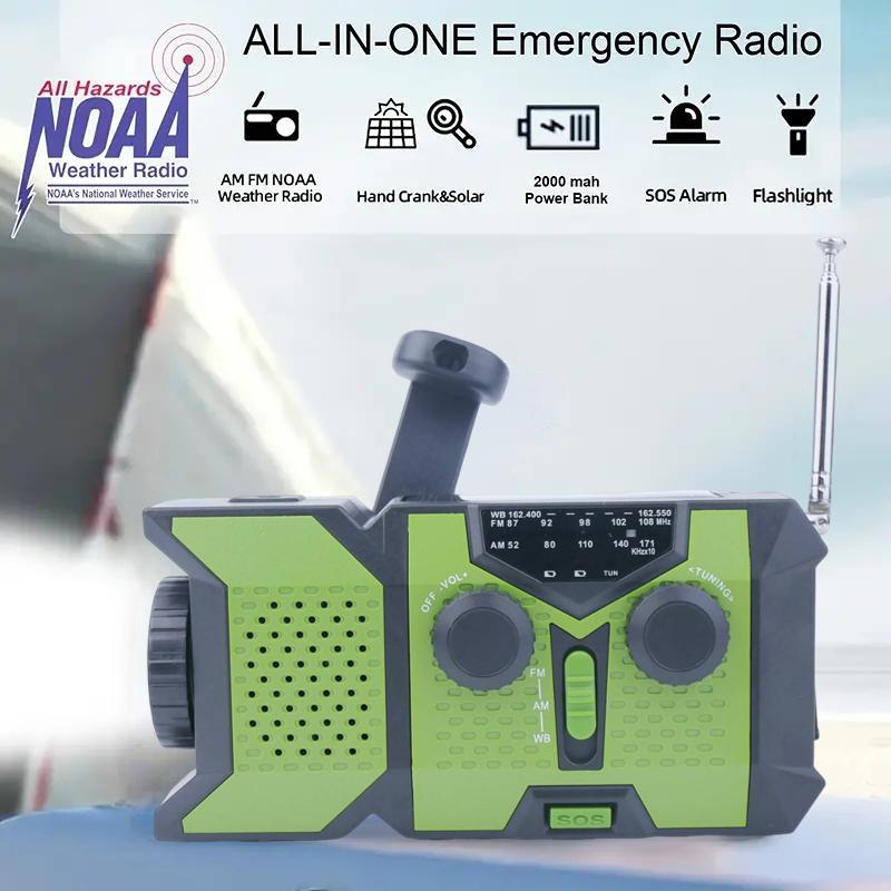 Product Introduction of Solar Emergency NOAA Weather Radio, Portable Hand Crank AM/FM/NOAA Radio with LED Flashlight & SOS Siren, Emergency Hand Crank Weather Radio 12