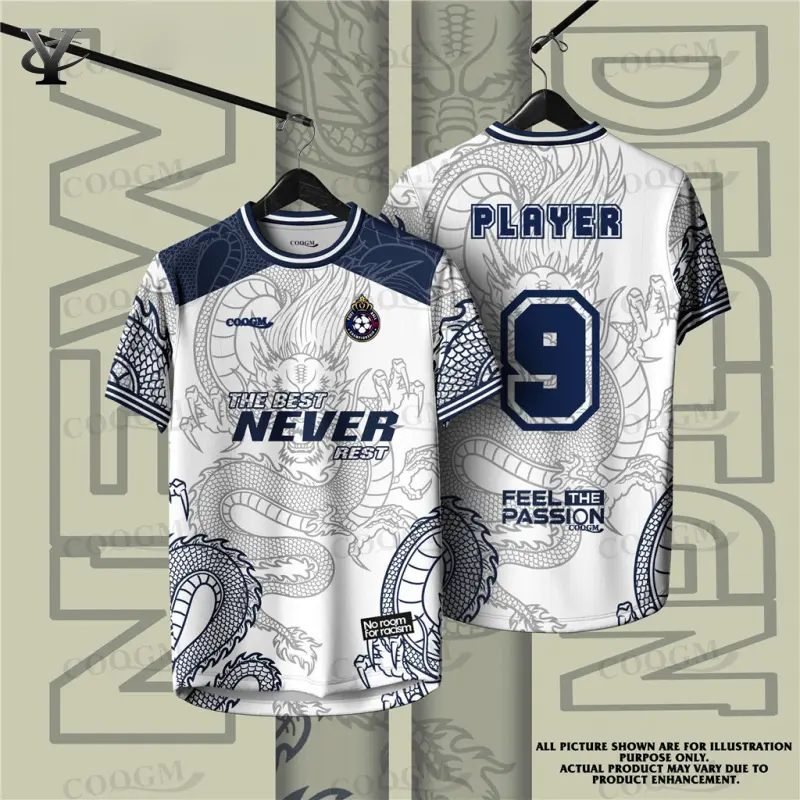 2025 Summer Dragon Pattern Design Futsal Football Jersey Custom Name T-shirt Retro Collar Men's Clothing Thailand Viral Jersey T-Shirt Breat Unisex Sportswear  Free customized number and namehable and quick drying