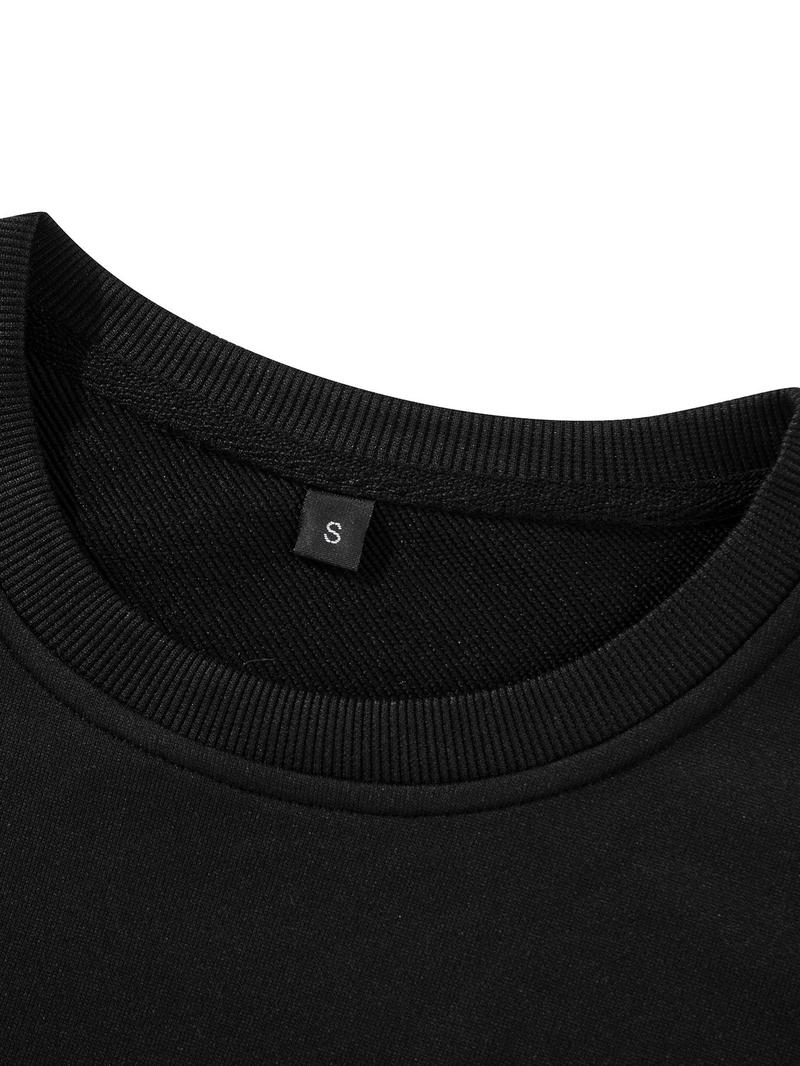 Product Introduction of Men's Letter Print Round Neck Sweatshirt, Regular Fit Casual Long Sleeve Crew Neck Pullover for Fall & Winter, Fashion Men's Top for Daily Wear 3