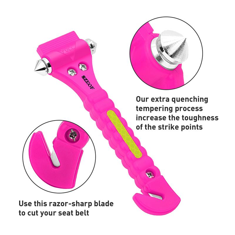 Product Introduction of 1pc Car Emergency Escape Window Breaker with Reflective Tape and Seat Belt Hammer, Multifunctional Hammer, Red,Yellow, Pink 1