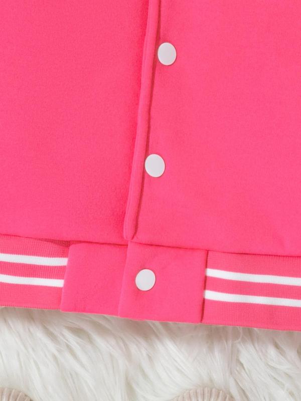 Toddler Girl's Colorblock Letter Print Button Front Varsity Jacket, Street Casual Long Sleeve Collared Outerwear for Fall & Winter, Kids Clothes for Daily Wear 7