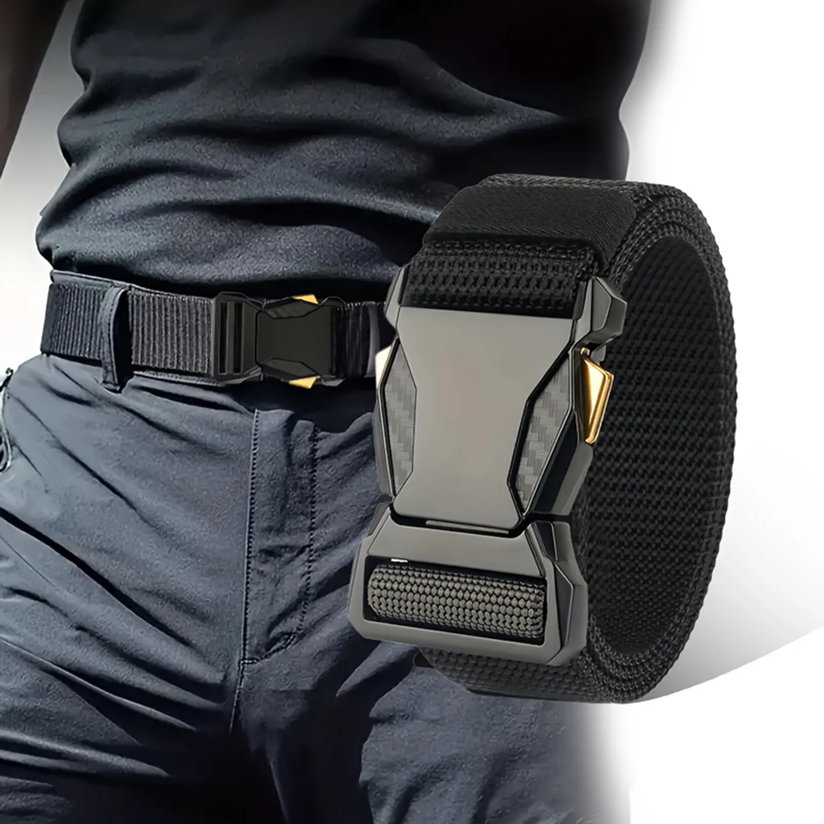 Outdoor Multi Function Men's Quick-Release ABS Buckle Belt Sports Jeans Elastic Nylon Belts