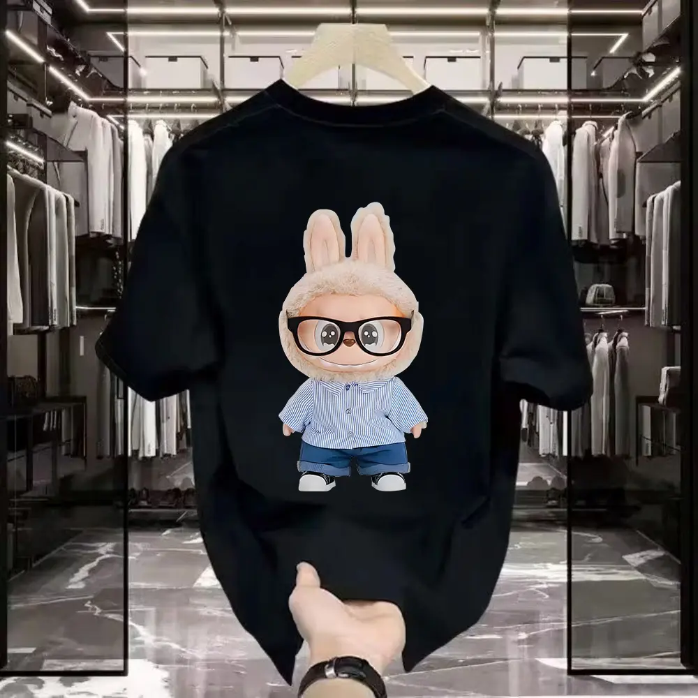 100% Cotton Fun Cartoon Loose Short-sleeved T-shirt Crew Neck Top for Men and Women Unisex