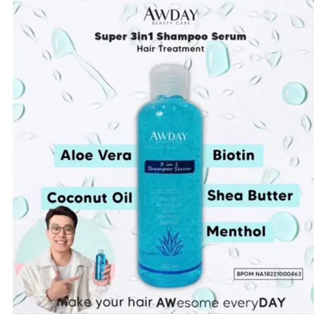 New Awday Shampoo 3 in 1 anti ketombe dan rontok shampo - 250 ml Lepek Wangi 1