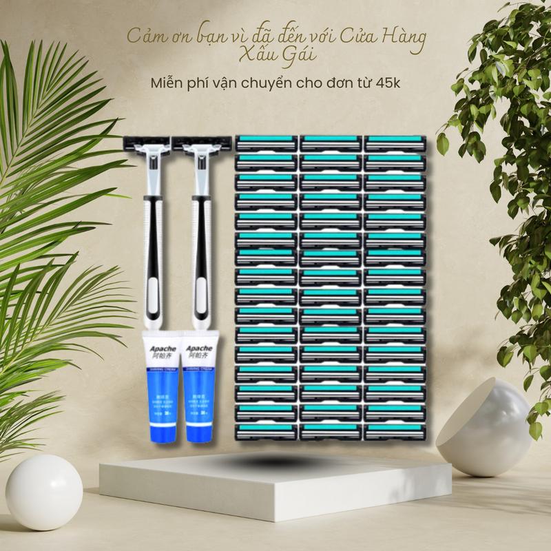 Set 72 Đầu Dao Cạo Râu Thay Tiện Lợi Kèm 2 Thân Tay Cầm Tặng Kèm 2 Tuýp Kem Cạo Râu
