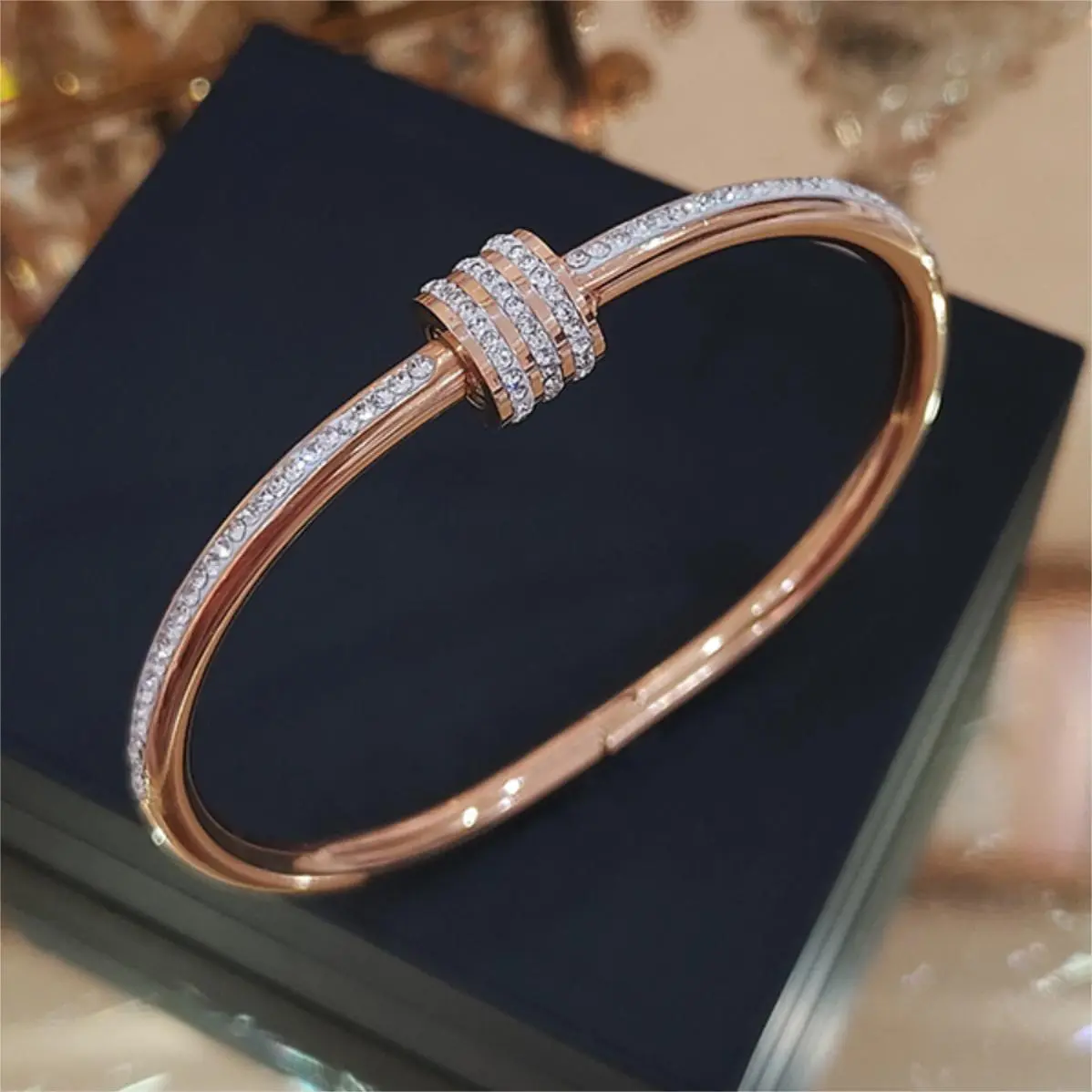 Fashion Bangle Titanium Gold Color Jewellery Zirconia Jewellery Woman Jewelry Love Birthday Present Titanium Steel Bangles Bracelet