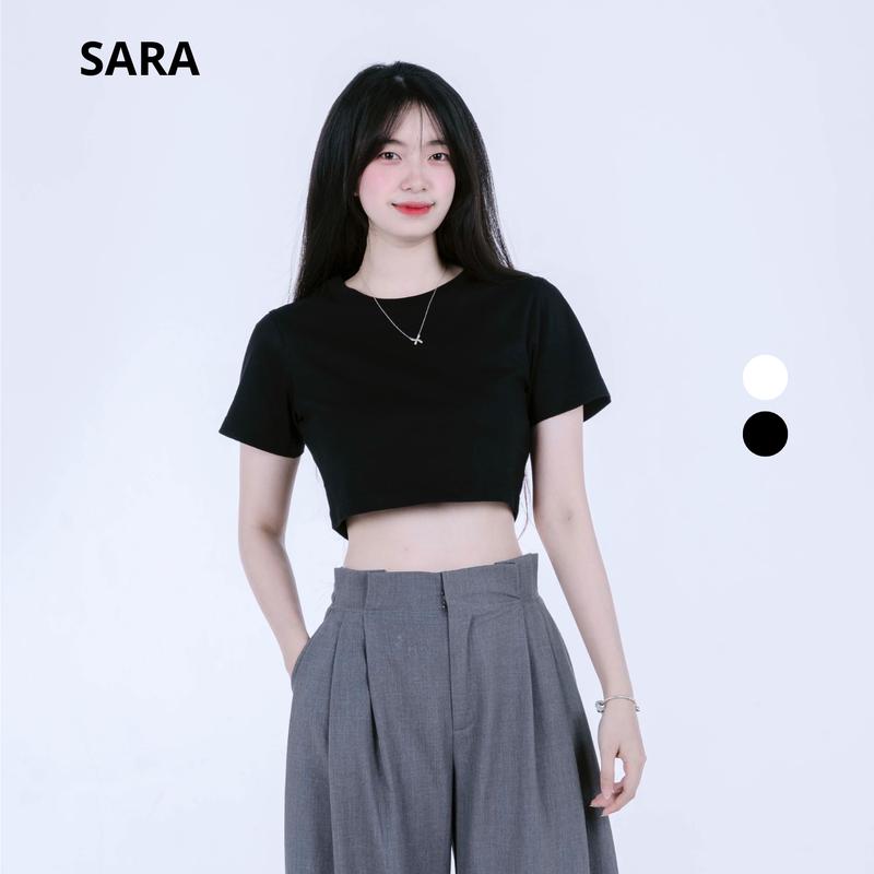 [SARA] Áo Baby Tee Croptop trơn cao cấp Nữ Cổ Tròn Women Trắng Summer 2025 Mã: TD016