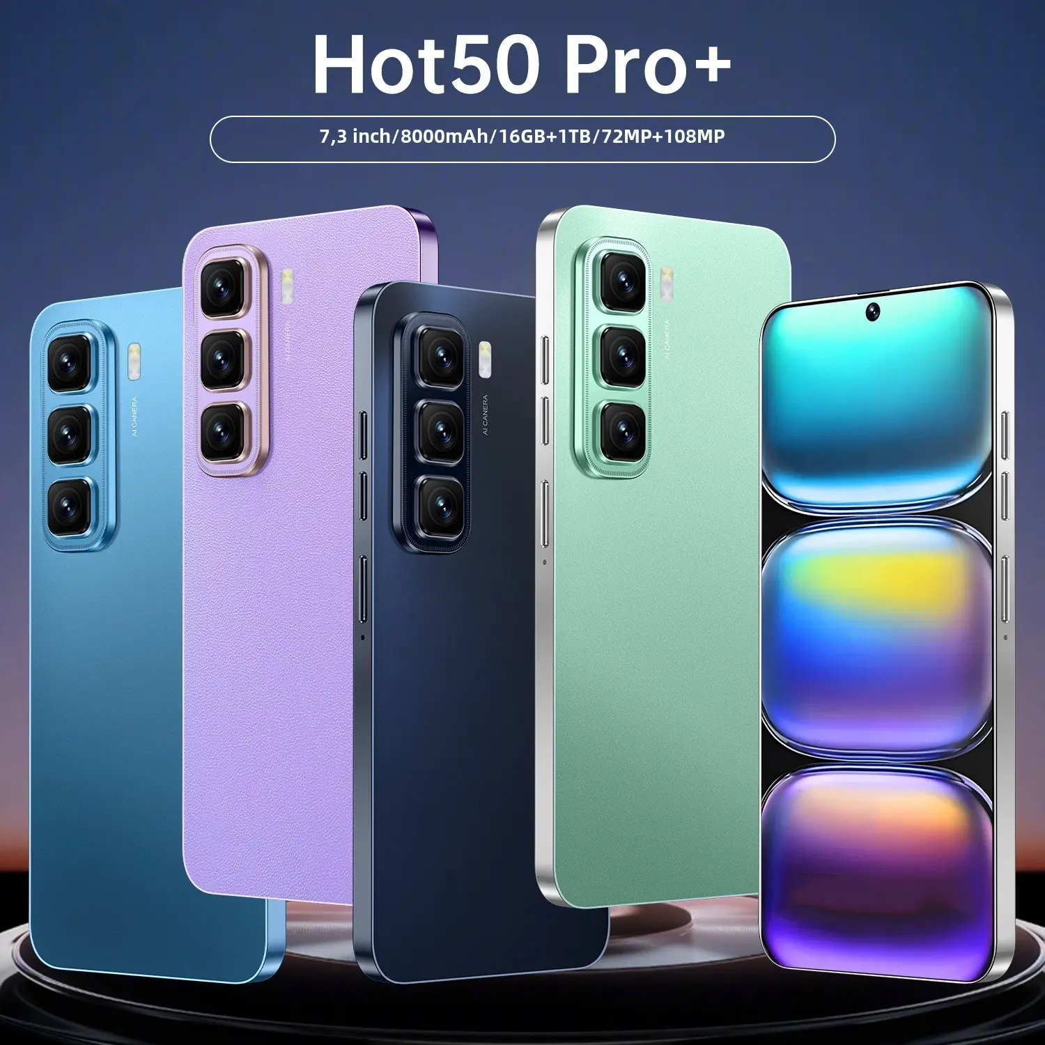 Điện thoại thông minh, Bán Chạy, Mới, Hot50 Pro +, Hệ điều hành Android 13, Thiết kế đục lỗ, Màn hình lớn 7,3inch smartphone  giare dien  thoai  thong  minh