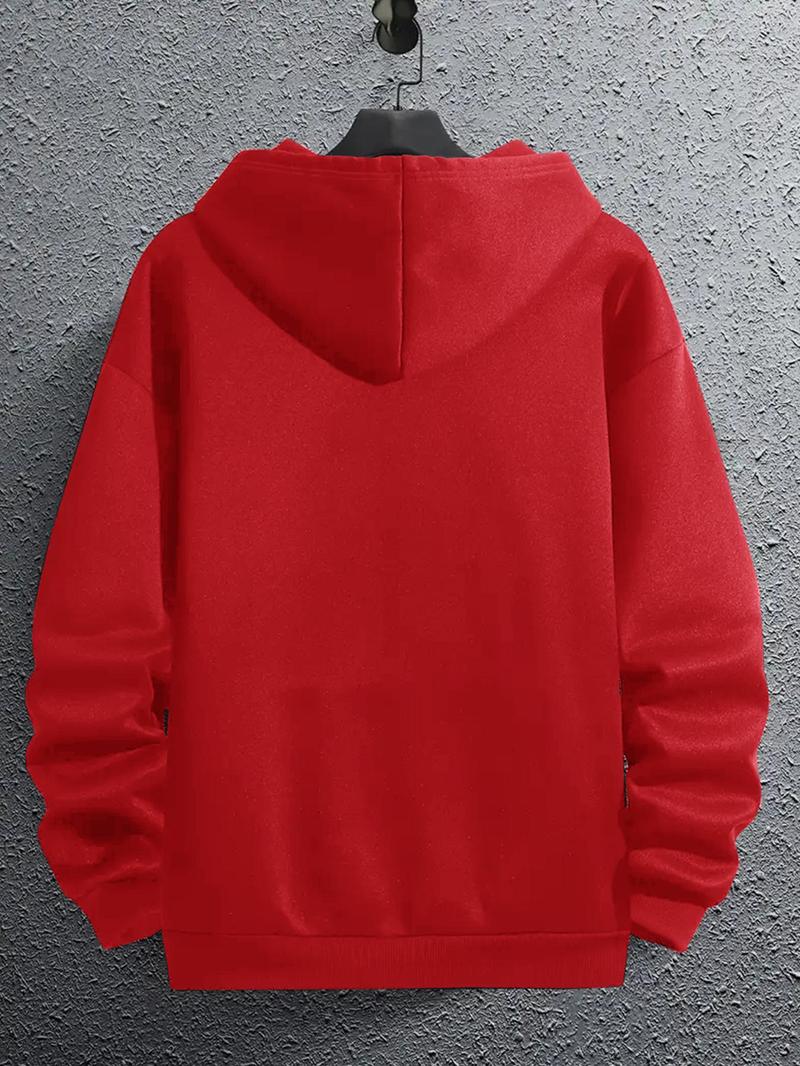Product Introduction of Men's "K" Letter Print Pocket Drawstring Hoodie, Regular Fit Casual Drop Shoulder Long Sleeve Hooded Sweatshirt, Men's Fall & Winter Clothes 13