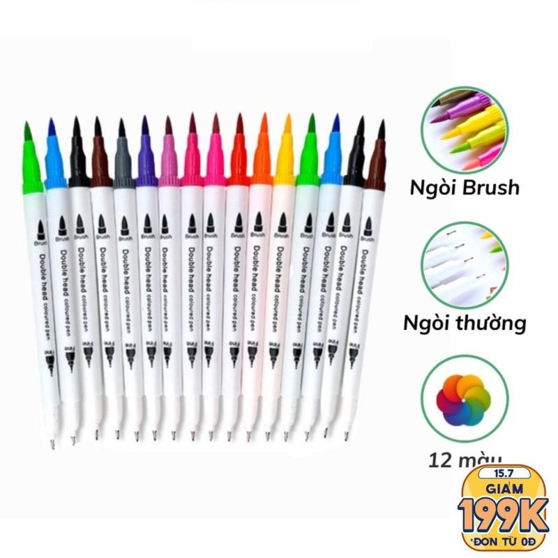 Bộ 12 24 36 48 bút viết tiêu đề dual brush pen fineliner, bút calligraphy bullet journal