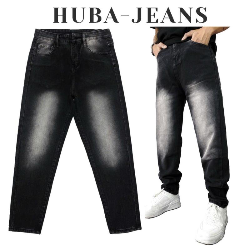 Quần jean dáng form suông rộng quần bò baggy trơn ống rộng nam dễ phối đồ chất jean đẹp xanh ánh vàng Retro HUBA JEANS Pants Menswear Ong Có Túi Cotton Loang Denim grind wash jean han quoc