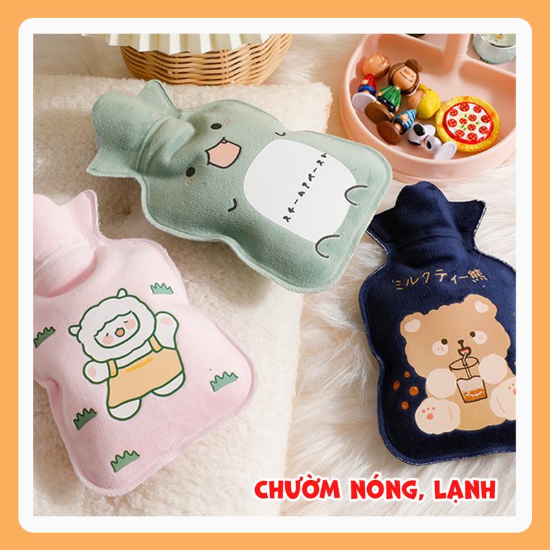 Túi chườm nóng lạnh kích thước 350ml chất liệu vải nhung cao cấp giảm đau bụng kinh, giữ ấm hạ sốt hình thú đáng yêu quà tặng cho các bạn nữ