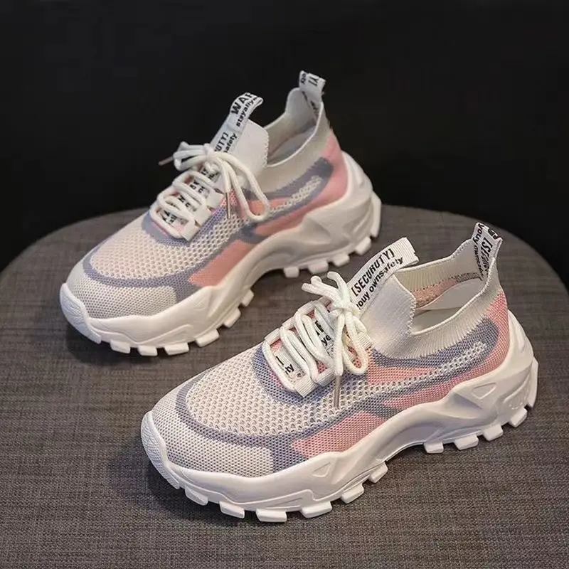 Giày Nữ, Thường Ngày Và Siêu Nhẹ, Dad Shoes, Chất Liệu Lưới Flyknit, Giày Thể Thao Thoáng Khí Mùa Hè, Hàng Mới Về Sneaker