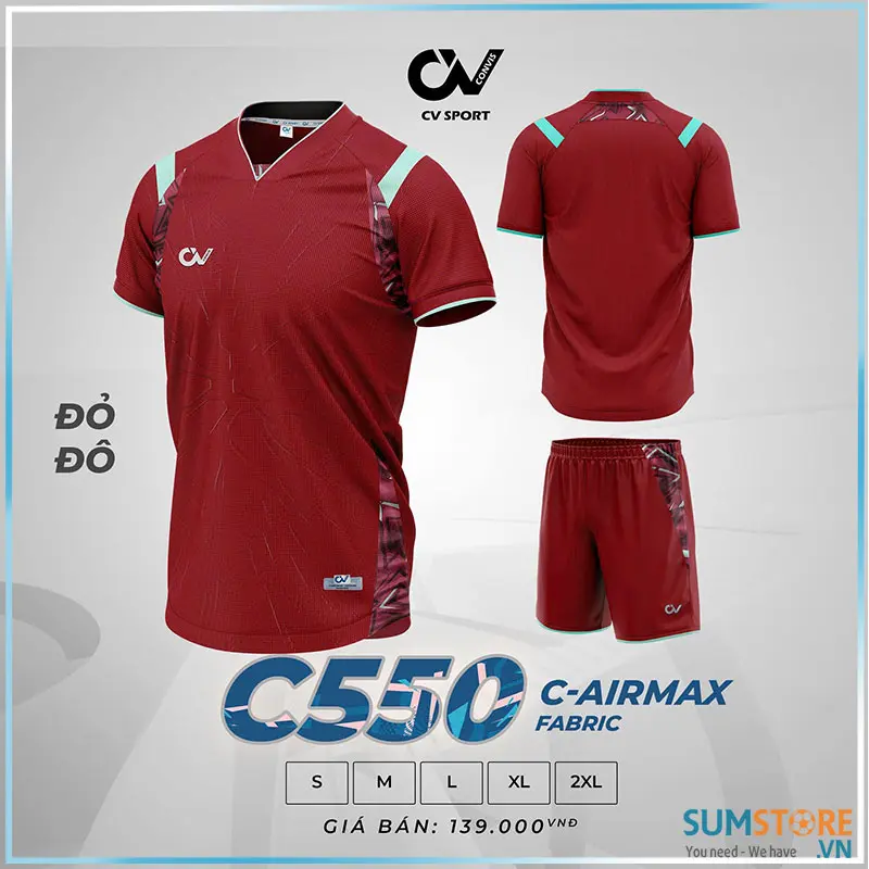 Bộ Quần Áo Đá Bóng Nam Nữ C550 Màu Đỏ Không Logo Thời Trang Thể Thao