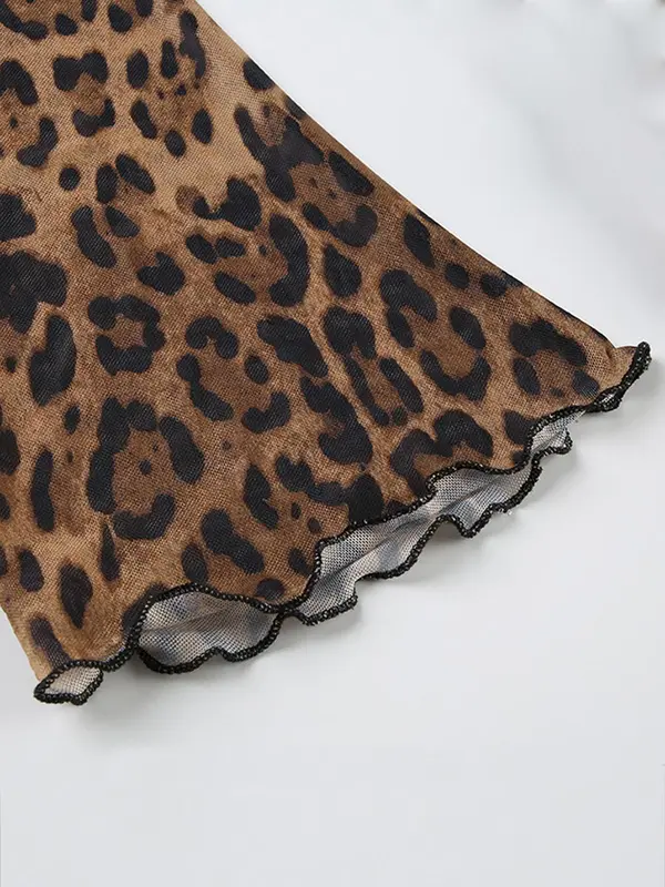 Women's Leopard Print Tie Front T-shirt, Fashion Casual Long Sleeve Top for Daily Outdoor Wear, Women Clothing for Summer, Summer Tops 5