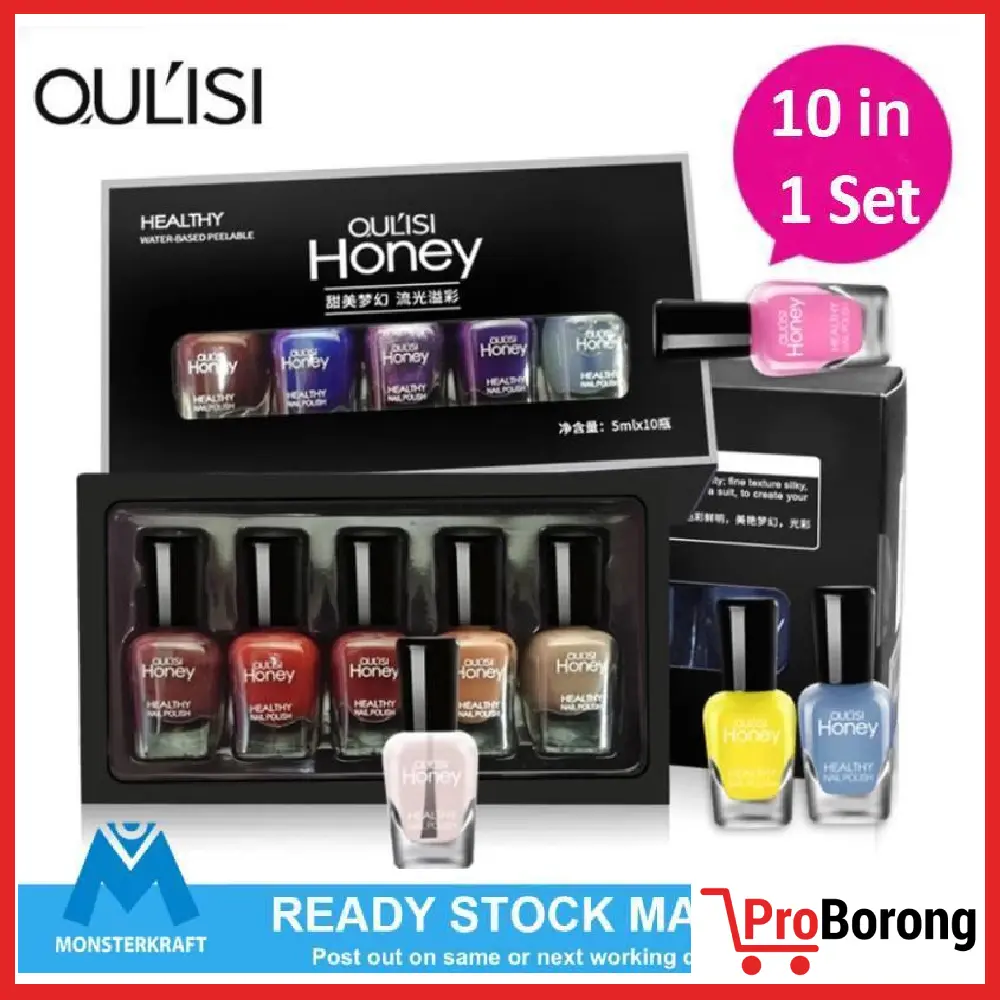 10 in 1 Set OULISI Nail Polish Peel Off Pewarna Kuku Boleh Dikopek Nail Art
