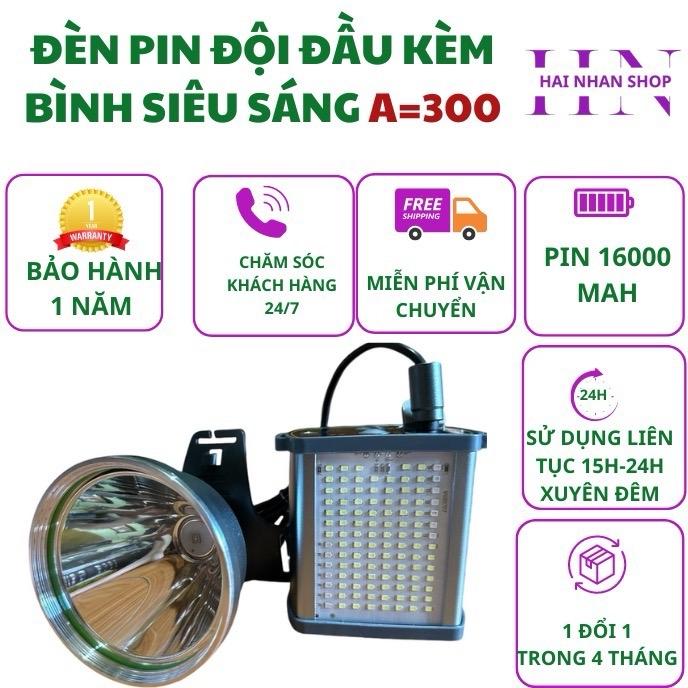 Đèn pin siêu sáng A300 chiếu xa 600.dung lượng pin 16000mah.sáng liên tục 15h-25h.tặng kèm 2 choá(vàng,xanh)tặng dây+cục sạc