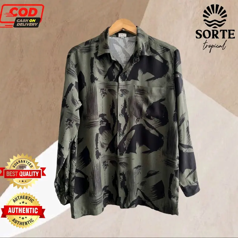 Sorte Tropical Kemeja Pantai Hawai Lengan Panjang Kasual Unisex Rayon Motif Abstrak Lembut Jumbo 0
