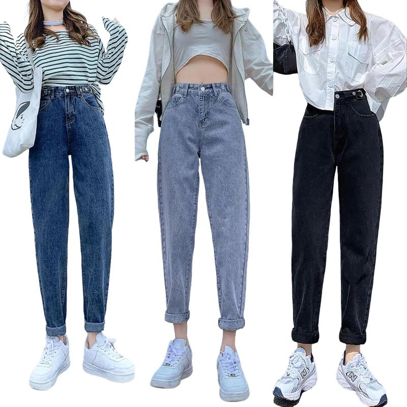 Quần Bò Baggy Nữ Lưng Siêu Cao Phom Rộng Dành Cho Bigsize 55-90kg Lưng Khoen 4142 4053 Moli Jean Denim Pants Jean Women Có Túi