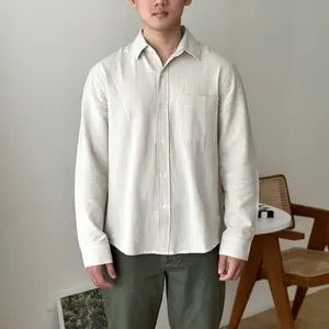 COZYCLUB Long Sleeve Linen Shirt | Kemeja Pria Kerah Lengan Panjang Baju Dark Grey Beige