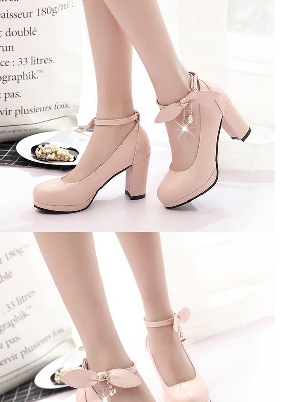 Product Introduction of Spring 2024 New Korean Style Sweet Low-Cut Pumps Women's Mid Heel Chunky Very High Heel Shoes with Buckle All-Matching Women's Fashion Shoes 23