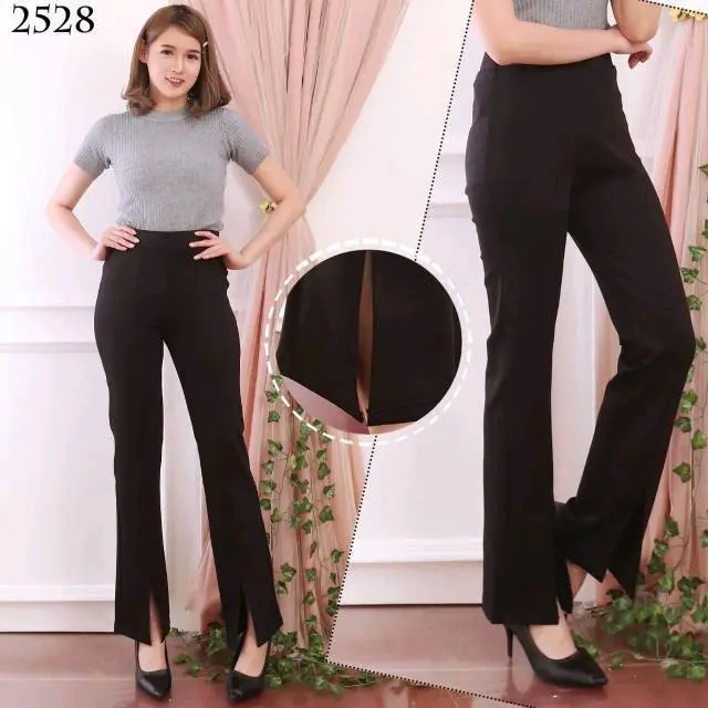 Celana Cutbray Belah Bawah Scuba Highwaist Wanita Casual
