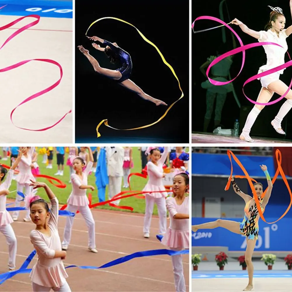 ccpian 2M Gymnastics Ribbon Twirling Rod Rhythmic Art Training Artistic Gymnastics Ribbon Dance Ribbon Colorful Gym Ribbons