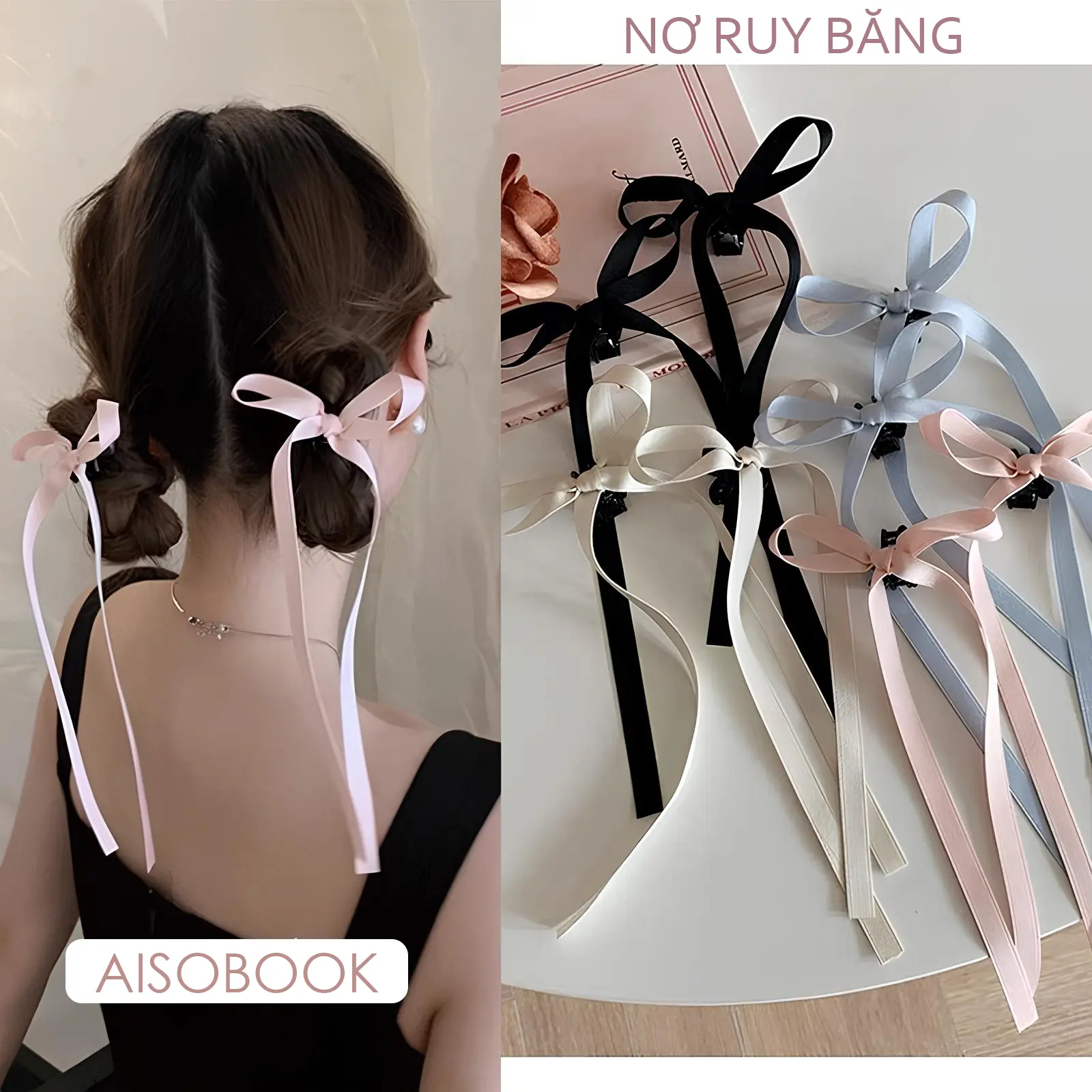 Kẹp Tóc Nơ Ruy Băng Đuôi Dài Nhiều Màu Phong Cách Retro Denim Hàn Quốc - KEPRUYBANG