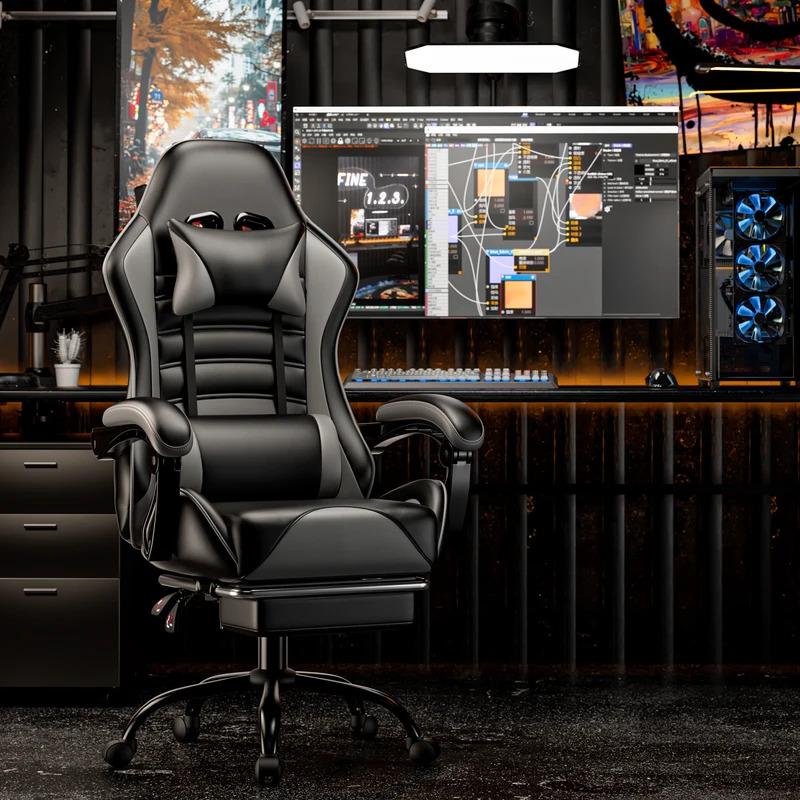 Ergonomic Gaming Chair with Footrest, Racing Style Video Gam - TikTok Shop