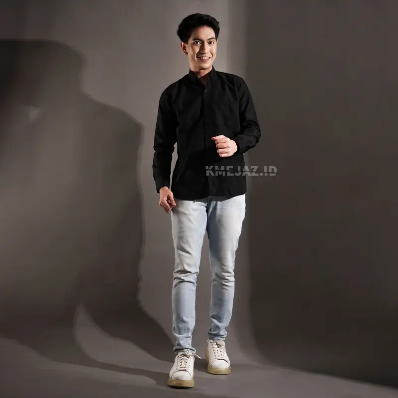 Kemeja Cowok Lengan Panjang Polos - Kameja Pria Army Lembut Casual Basic Hitam Formal Nyaman 4