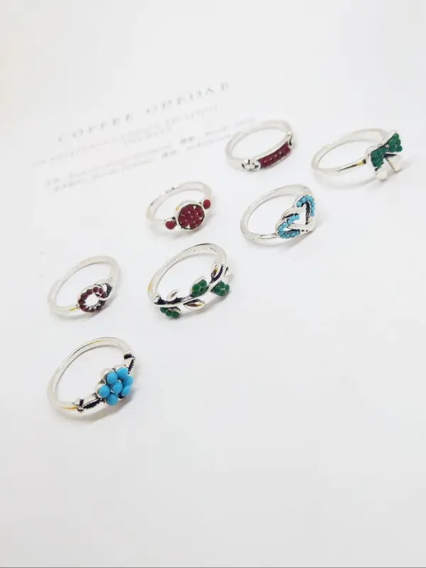 Random Style & Size Vintage Colorful Stone Decorated Ring, Fashion Jewelry for Party, Daily Clothing Decor, Trendy All-match & Exquisite Jewelry for Birthday Gift 2