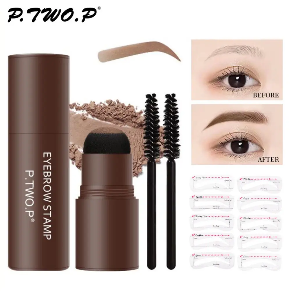 P.TWO.P Eyebrow Stamp Stencil Kit One Step Brow Stamp Shaping Kit Waterproof Brow Stamp Long Lasting Eyebrow Stamp Hairline Shadow Powder Stick