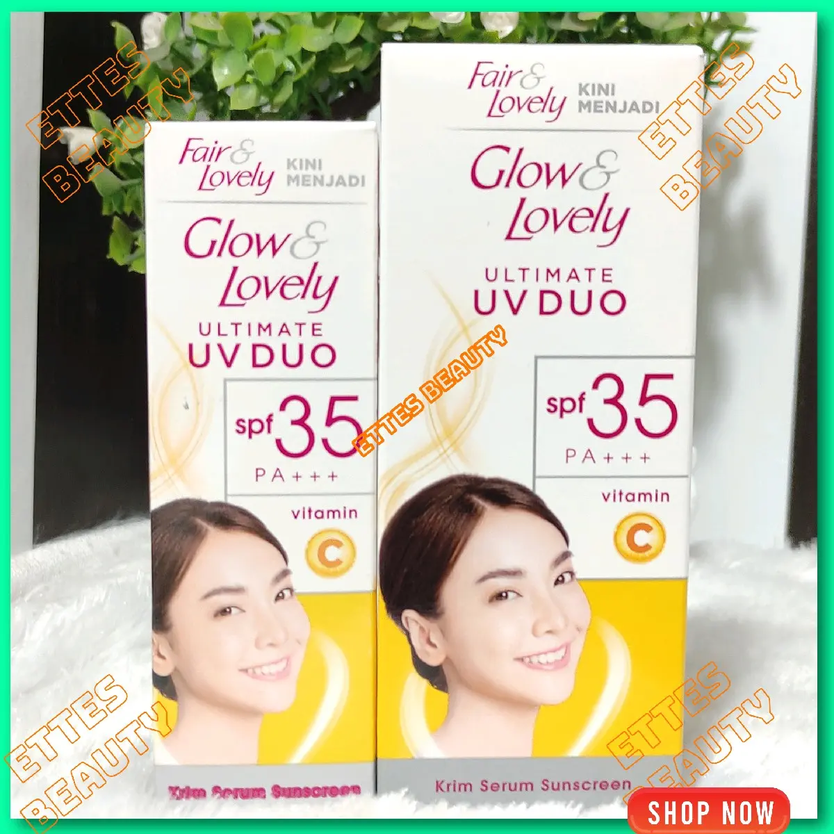 Glow & Lovely Ultimate UV Duo SPF 35 PA +++ VIT C 20gr 40gr Kulit Kering Pemutihan Kulit sensitif Asam Hialuronat Bebas Alkohol Meringankan Semua Jenis Kulit Kontrol Minyak Dark Aging Vitamin Mencerahkan Facial
