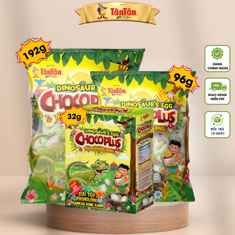 Đậu CHOCOPLUS TRỨNG KHỦNG LONG Tân Tân - Túi 96g, Túi 192g - Snack Ăn Vặt Food Sô Cô La