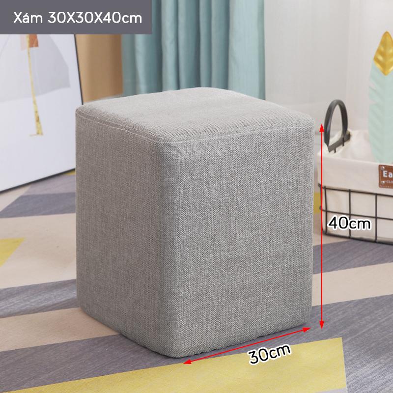 Ghế Đôn Sofa Vuông FOREVER 84, Ghế Bàn Trang Điểm MÀU XÁM 30x30x40CM - Bọc Mút Dày Dặn - ĐỔI TRẢ TRONG VÒNG 3 NGÀY