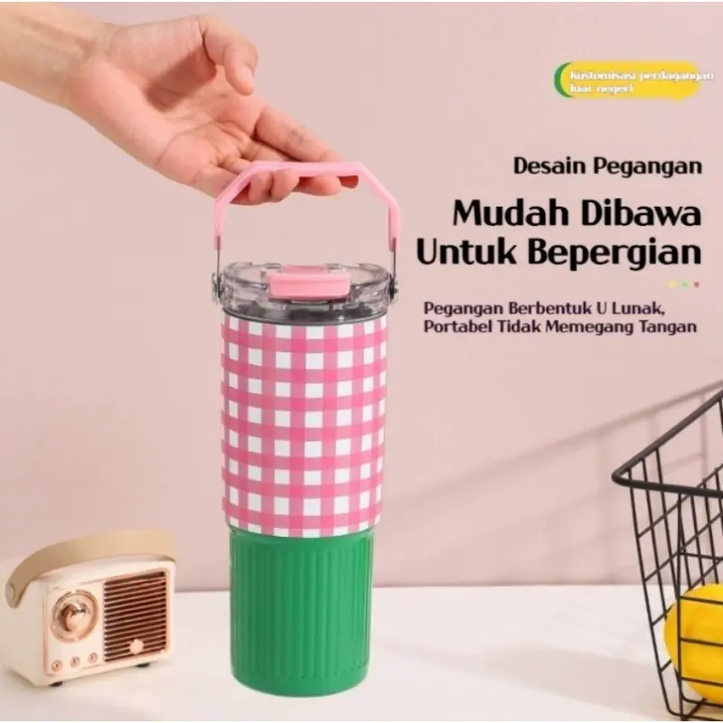 【COD】Tumbler Aesthetic Botol Minum Lucu 900ML Thermos Aesthetic Handle 2IN1 Anti Tumpah Dan Tahan Panas Dan Dingin Stainless Steel 304 Vacuum 8