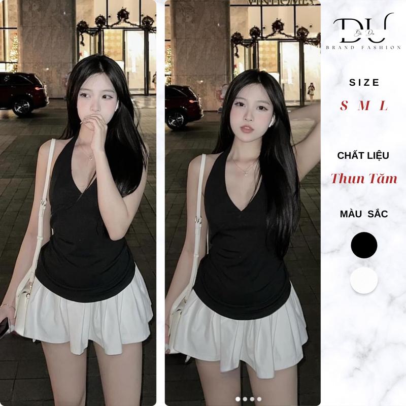 Sét Áo Cổ Yếm nữ 2 Lớp, Chân váy nữ xoè có quần bảo hộ