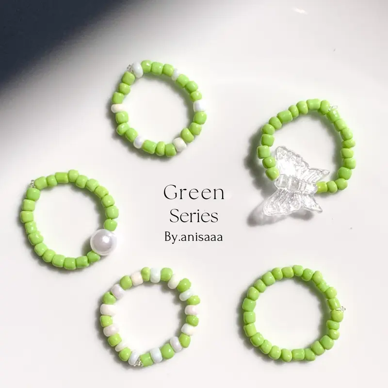 ( SET BEADS RINGS ) | BNW | BLUE | Purple | fuchia series |   Beads ring cute | cincin manik | cincin manik korean 5