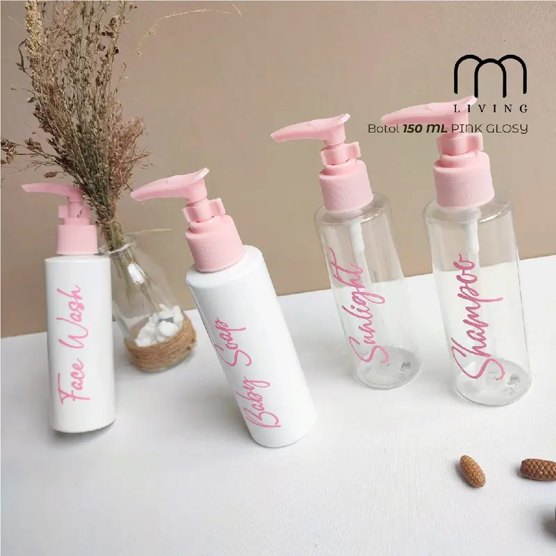Botol Sabun Cair Travel 150ml PINK TRANSPARAN & PUTIH  GLOSY 1