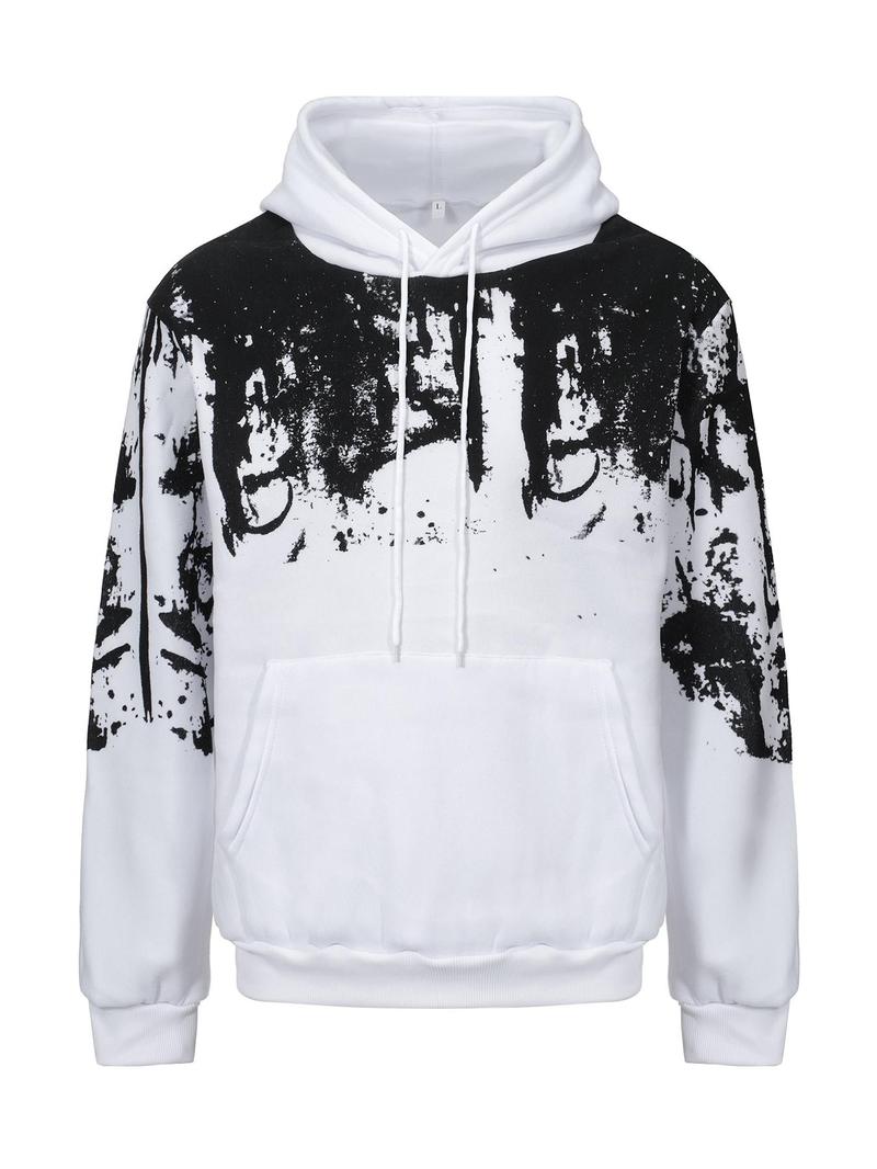 Product Introduction of Unisex Men's Splash Ink Print Drawstring Hoodie, Fashion Long Sleeve Pocket Sweatshirt for Daily Outdoor Wear, Men Clothes Pullover Tops for Spring & Fall, Menswear, Emo Outfits 1