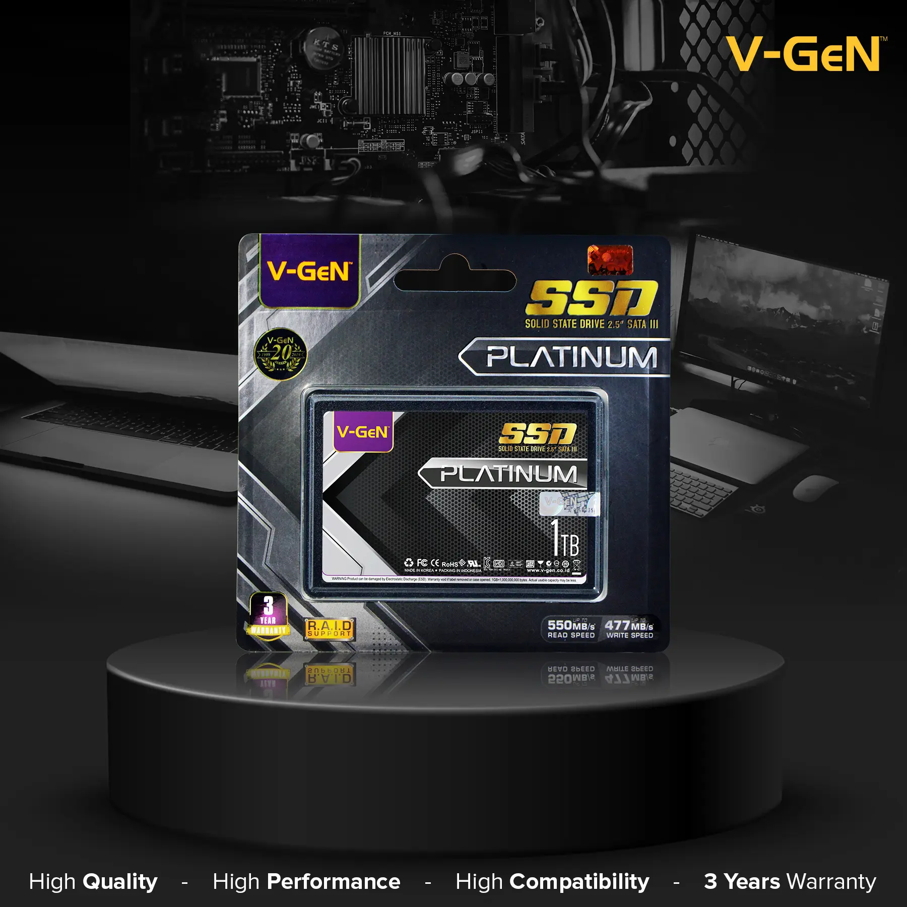 SSD SATA III 2.5 Inch 1TB PLATINUM V-GEN Solid State Drive SATA3 1 TB VGEN Pengganti HDD Laptop / PC Disk