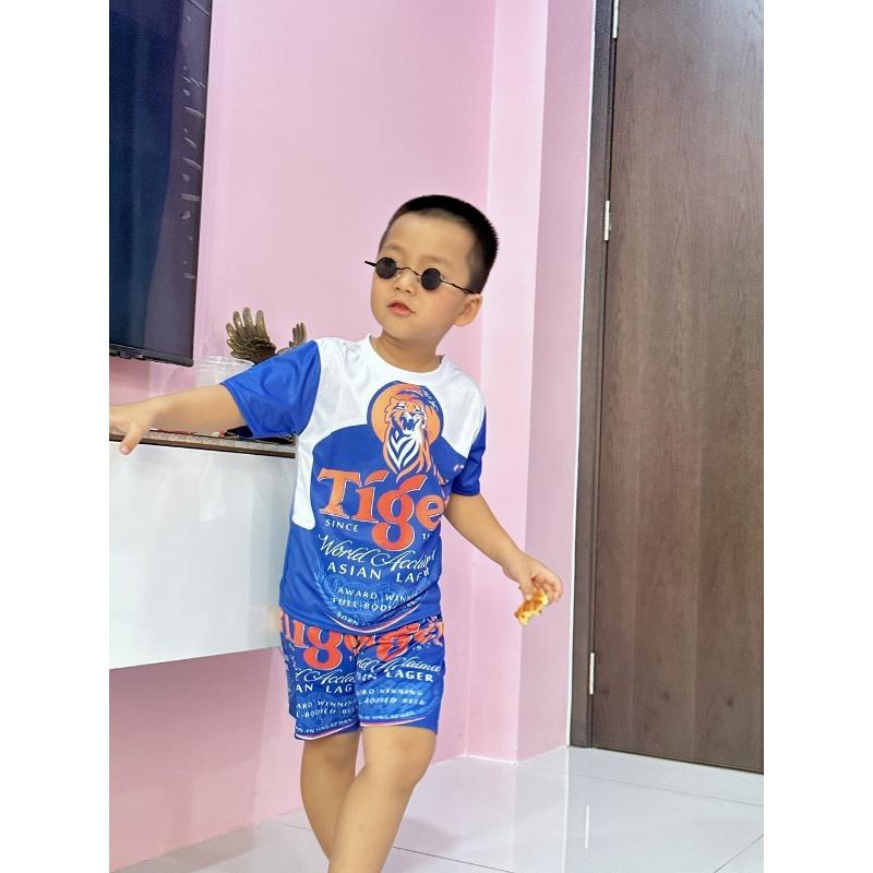 Product Introduction of Đồ bộ thể thao nam in 3D ️THUN LẠNH️ mùa hè thoáng mát,Sét quần áo mặc nhà đi chơi vải tốt hoạt tiết BIA TIGER XANH K0 35