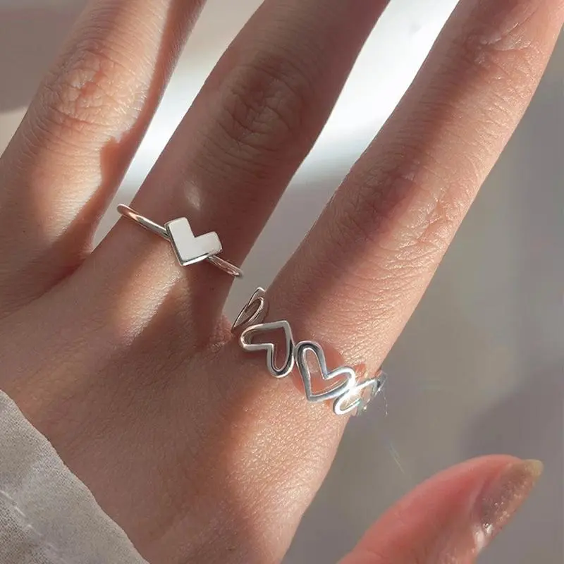 Nhẫn Hở Hình Trái Tim, Thời Trang Khoét Lỗ, Phong Cách Unisex, Nhẫn Mạ Điện Hợp Kim, Phụ Kiện Thời Trang 5