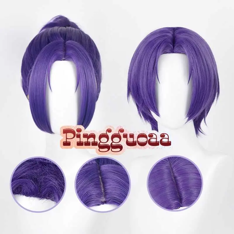 Tóc Giả Ngắn Và Thẳng, Reo Mikage, Màu Xanh Khóa, Chịu Nhiệt, 30cm, Tóc Hóa Trang, Màu Tím Nữ Wig